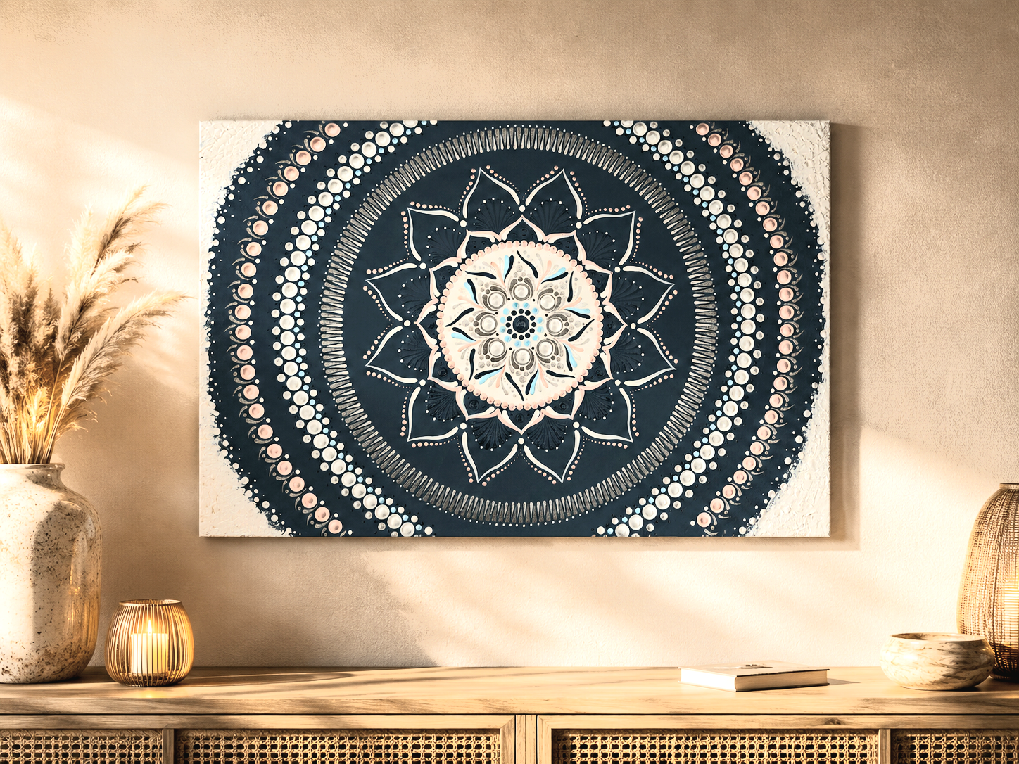 Pontozott mandala - Kék nyugalom, 30×45 cm